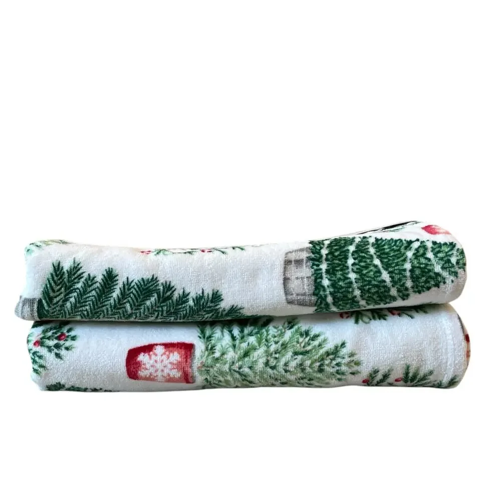 4pc Laura Ashley Christmas Tree Towel Set 2 Finger Tip 2 Bath Cotton New